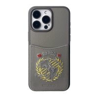 Santa Barbara Polo Racquet Club iPhone 15 Pro Max Abner İçi Süet Nakış Desenli Kartvizitli Kılıf - Titan Gri