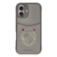 Santa Barbara Polo Racquet Club iPhone 16 Abner İçi Süet Nakış Desenli Kartvizitli Kılıf - Titan Gri