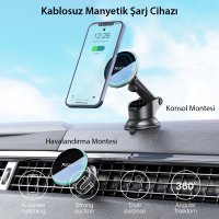 Yesido C132 15W Kablosuz Şarjlı Mıknatıslı Yapışkanlı Ayarlanabilir Magsafe Araç Tutucu - Siyah