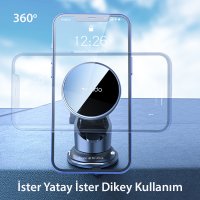 Yesido C132 15W Kablosuz Şarjlı Mıknatıslı Yapışkanlı Ayarlanabilir Magsafe Araç Tutucu - Siyah