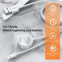 Yesido CA70 2in1 1.5M 2W Apple Watch Şarjı ve 2.4A Lightning Hızlı Şarj Kablosu - Beyaz