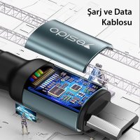 Yesido CA75 2M 2.4A Hasırlı Usb to Lightning Hızlı Şarj Kablosu - Siyah