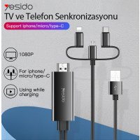 Yesido HM05 1.8m FHD 3in1 to HDMI Kablo - Siyah