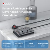 Yesido MC08 10in1 6 Adet Usb ve 4 Adet Priz Dönüştürücü 1.8M - Siyah