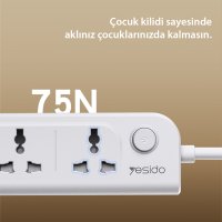 Yesido MC18 8in1 3 Adet Usb 1 Adet Type-C ve 4 Adet Priz Dönüştürücü 2M - Beyaz