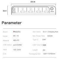 Yesido MC18 8in1 3 Adet Usb 1 Adet Type-C ve 4 Adet Priz Dönüştürücü 2M - Beyaz