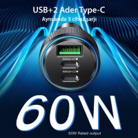 Yesido Y50 2 Adet 30W PD Type-C ve 18W Usb Araç Şarj - Siyah