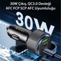 Yesido Y50 2 Adet 30W PD Type-C ve 18W Usb Araç Şarj - Siyah