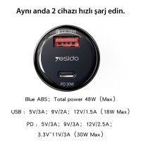 Yesido Y52 30W PD Type-C ve 18W Usb Araç Şarj - Siyah