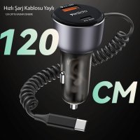 Yesido Y56 1 Adet 18W Usb / 1 Adet 30W Type-C ve 30W Dahili Type-C Kablolu PD Hızlı Araç Şarj - Siyah