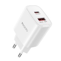 Yesido YC02E 20W Type-C ve 18W QC 3.0 USB Çıkışlı PD Hızlı Şarj Cihazı - Beyaz