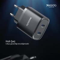 Yesido YC54 2 Adet 20W Type-C Çıkışlı ve 1M 27W Type-C to Lightning Kablolu PD Şarj Cihazı - Siyah