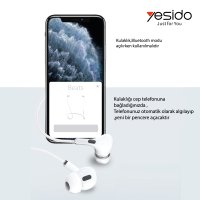 Yesido YH34 1.2M Yüksek Baslı Lightning Bluetooth Kablolu Kulaklık - Beyaz