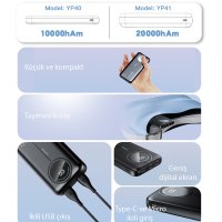 Yesido YP40 10.000 mAh Dijital Göstergeli USB3.0 PD Hızlı Şarj Powerbank - Siyah