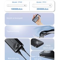 Yesido YP41 20.000 mAh Dijital Göstergeli USB3.0 PD Hızlı Şarj Powerbank - Siyah