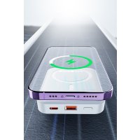 Yesido YP45 10.000 mAh 20W Dijital Göstergeli 15W Kablosuz Şarjlı Standlı Magsafe PD Hızlı Şarj Powerbank - Beyaz