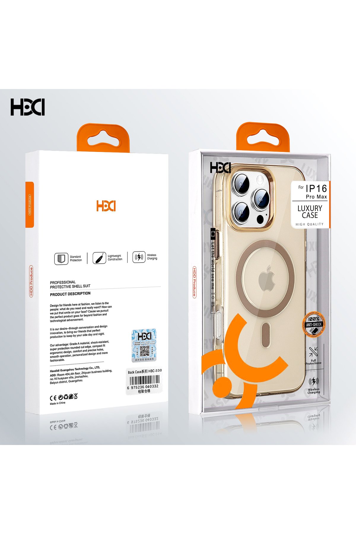 HDD iPhone 16 Pro Max HBC-273 PC 2.0 Diamond Şeffaf Magsafe Kapak - Gold