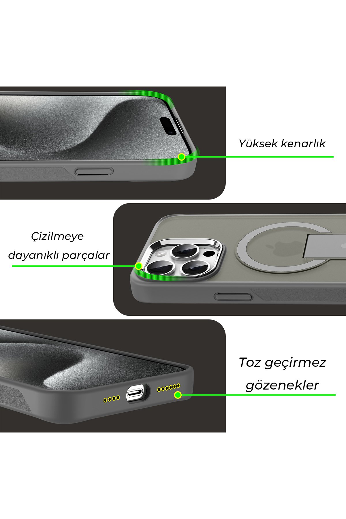 Newface iPhone 11 Tork Magsafe Standlı Kapak - Titan Gri