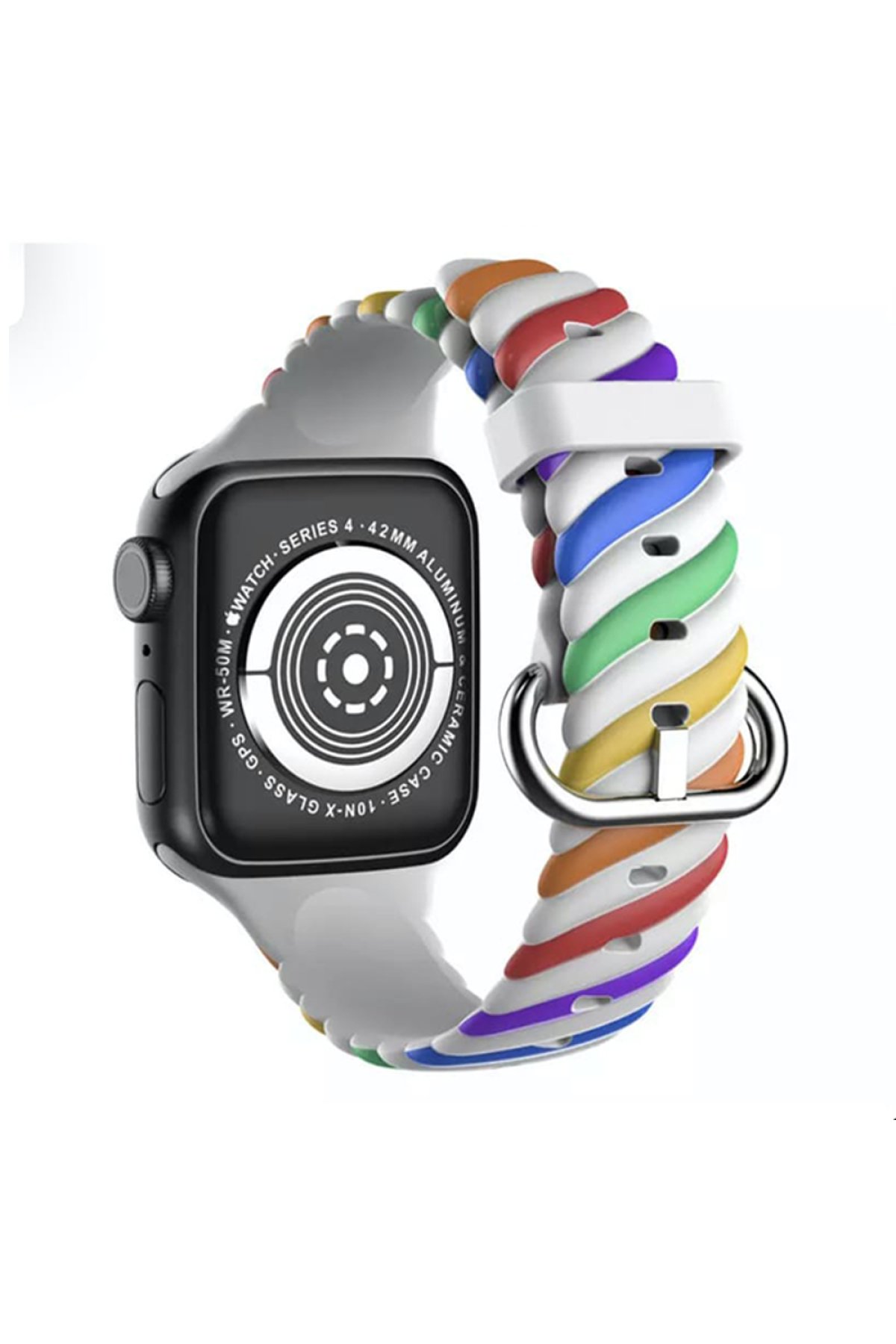 Newface Apple Watch 40mm Alice Kumaş Kordon - Gri-Kırmızı