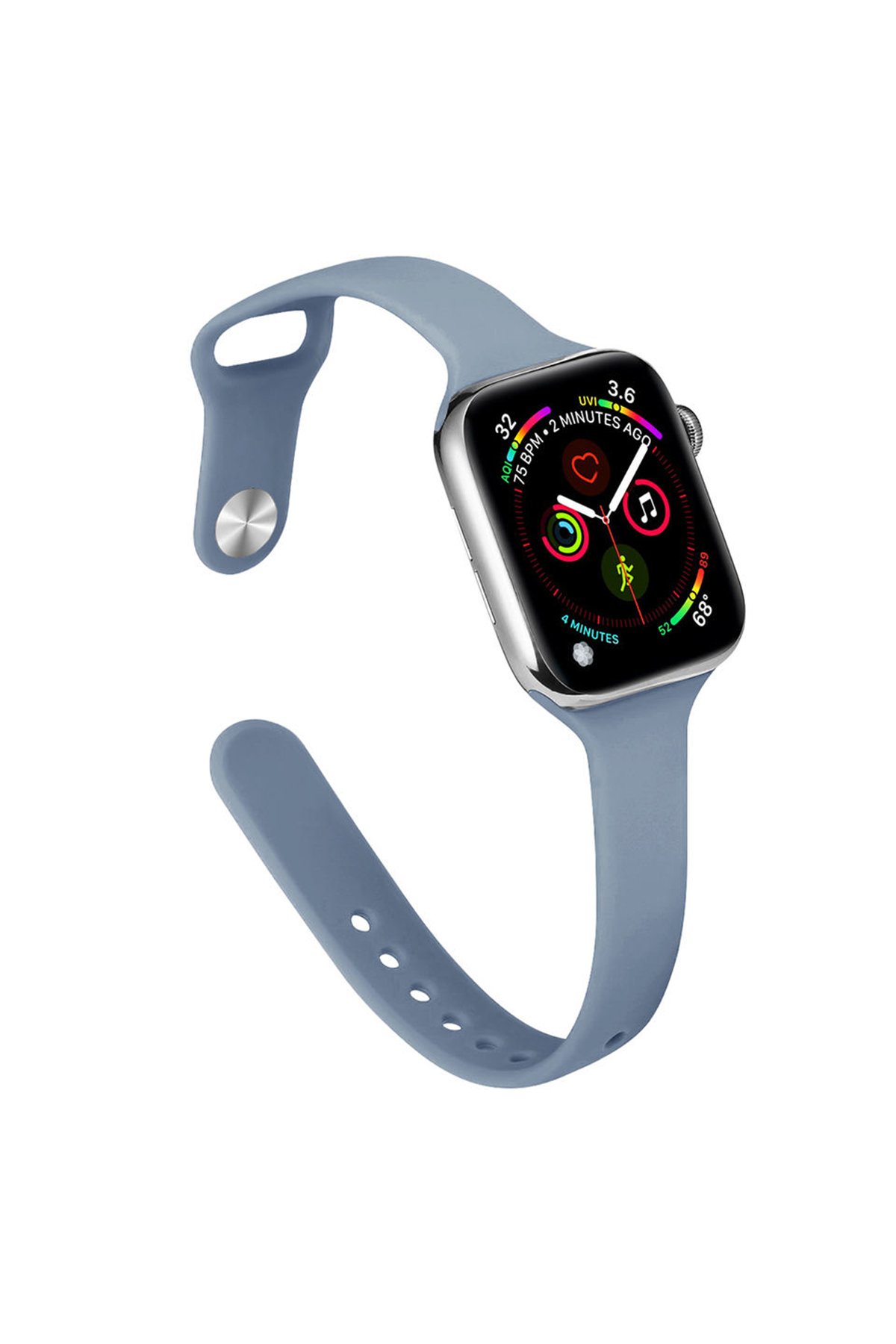 Newface Apple Watch 41mm Ayarlı Delikli Silikon Kordon - Gri-Siyah