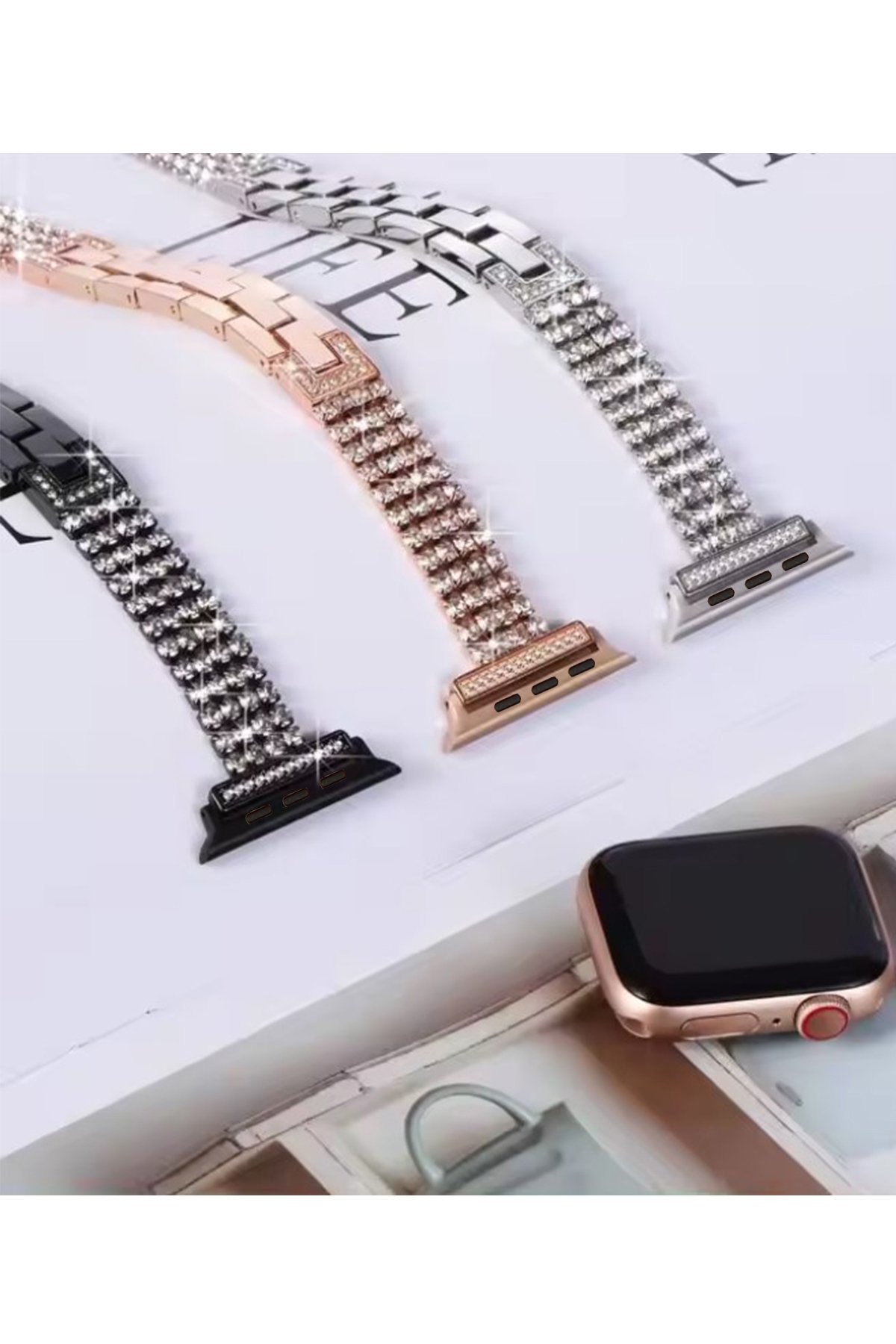 Newface Apple Watch 40mm Ayarlı Delikli Silikon Kordon - Pembe-Beyaz