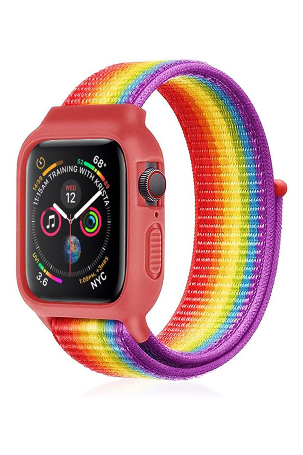 Newface Apple Watch 38mm Hasırlı Cırtcırtlı Kasalı Kordon - Siyah-Mavi