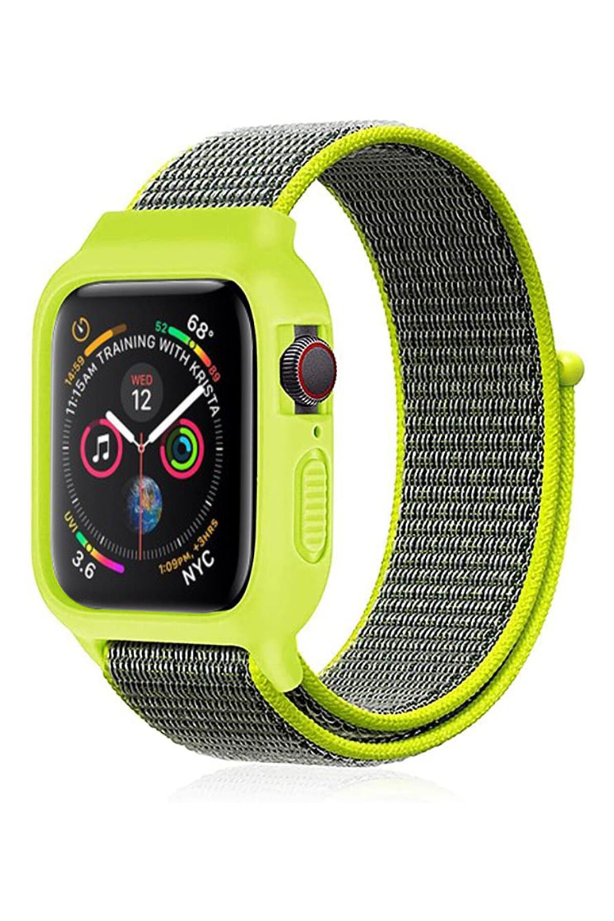 Newface Apple Watch 40mm Çizgili Kordon - Siyah-Kırmızı-Yeşil