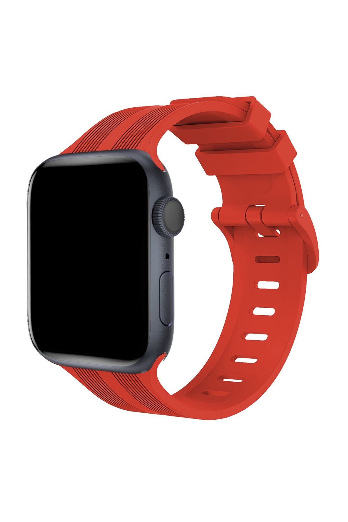 Newface Apple Watch 44mm KR408 Çizgili Silikon Kordon - Siyah