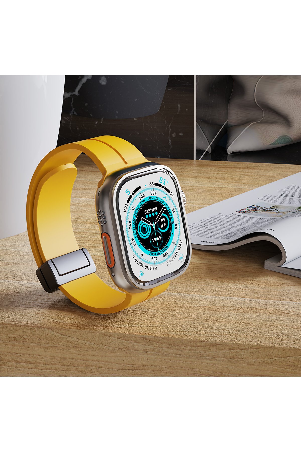Newface Apple Watch 45mm Metal Mıknatıslı Kordon - Gümüş