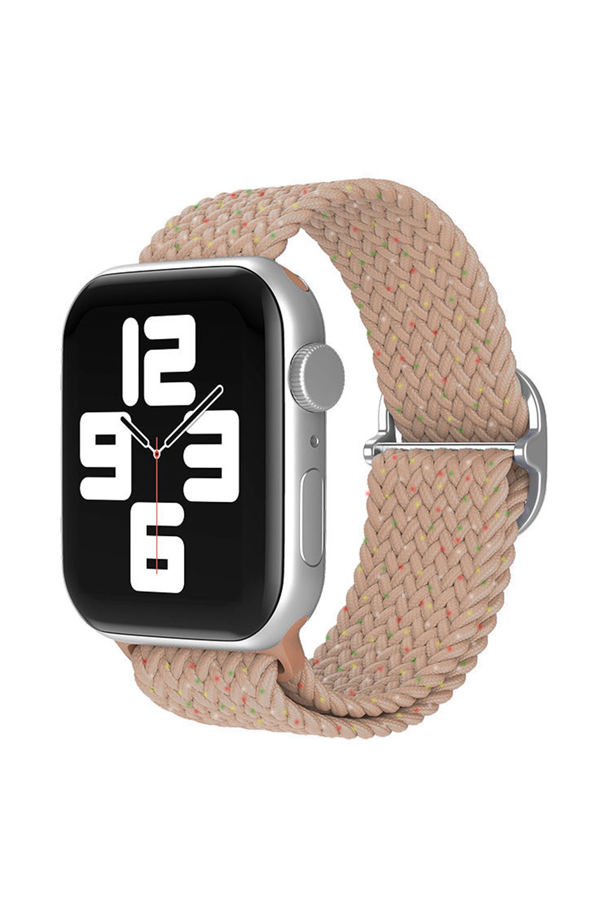 Newface Apple Watch 45mm Gökkuşağı Org Kordon - Bordo-Krem