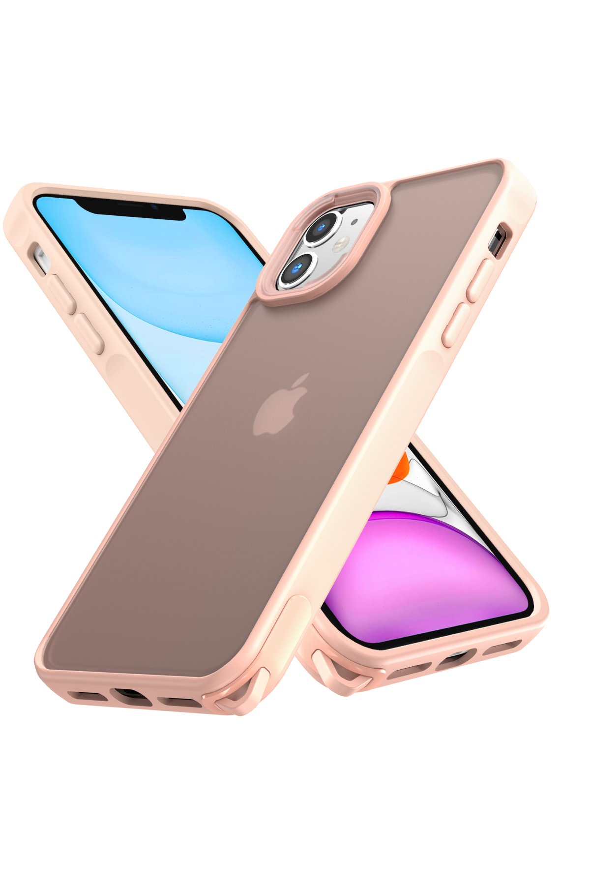 Newface iPhone 11 Renkli Kamera Lens Koruma Cam - Yeşil-Pembe