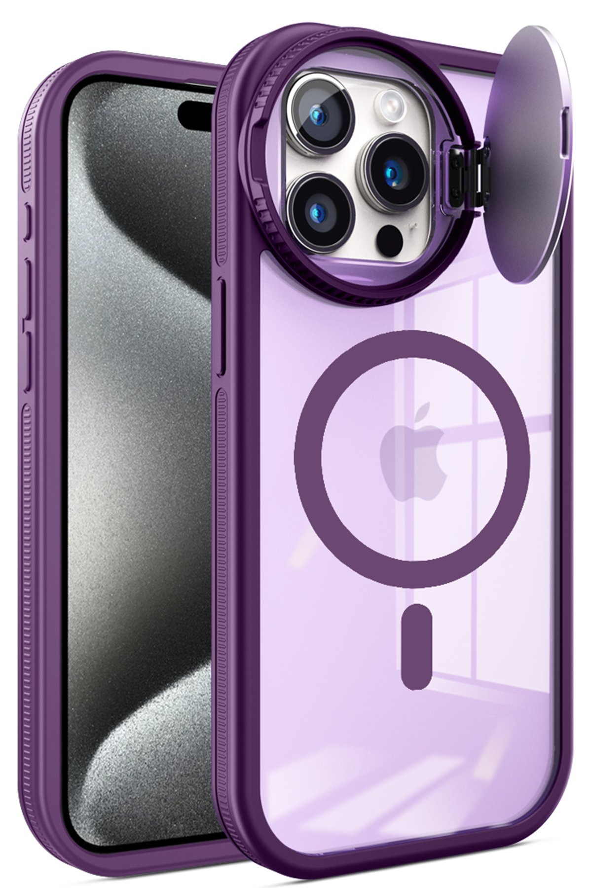 Newface iPhone 15 Pro Max Kılıf Pars Lens Yüzüklü Silikon - Gümüş