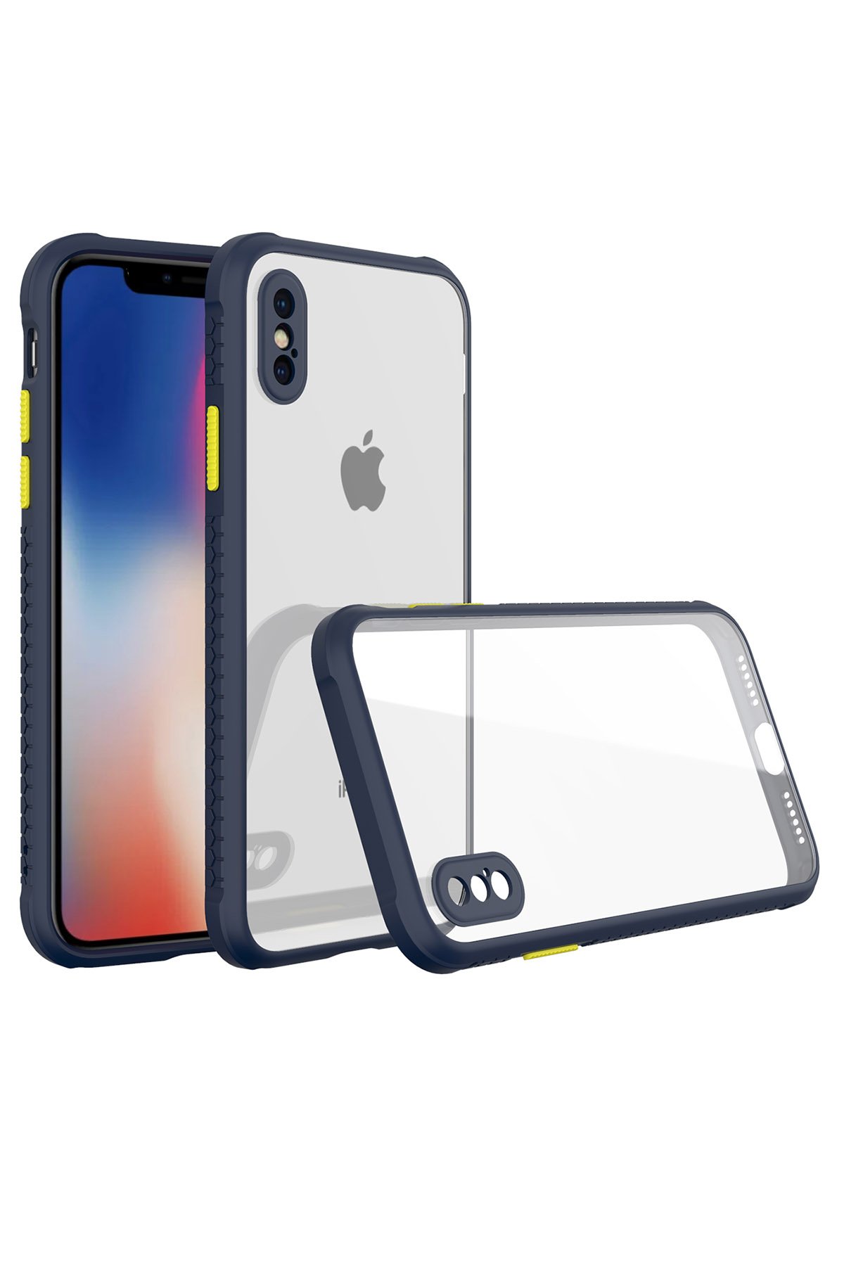 Newface iPhone XS Max Kılıf Range Yüzüklü Silikon - Siyah-Mavi