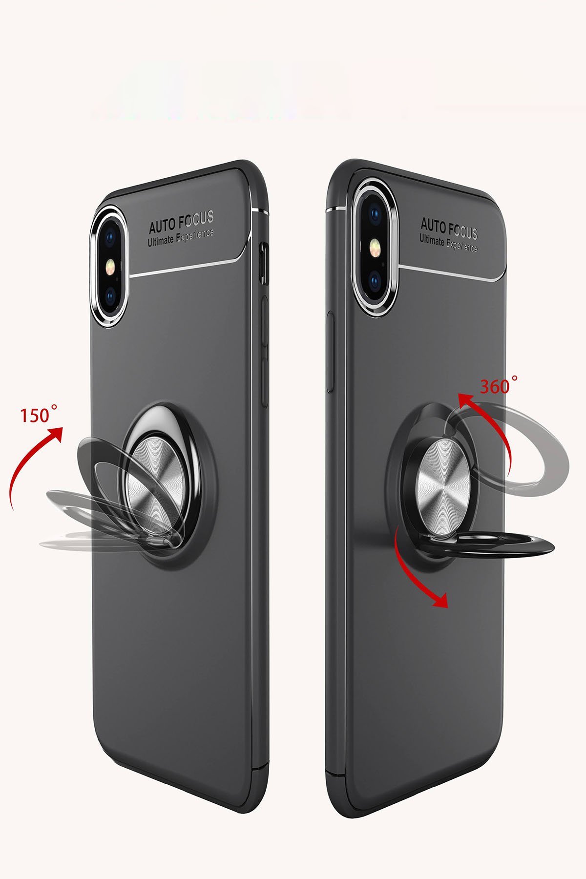 Newface iPhone XS Max Kılıf Simli Yüzüklü Silikon - Siyah