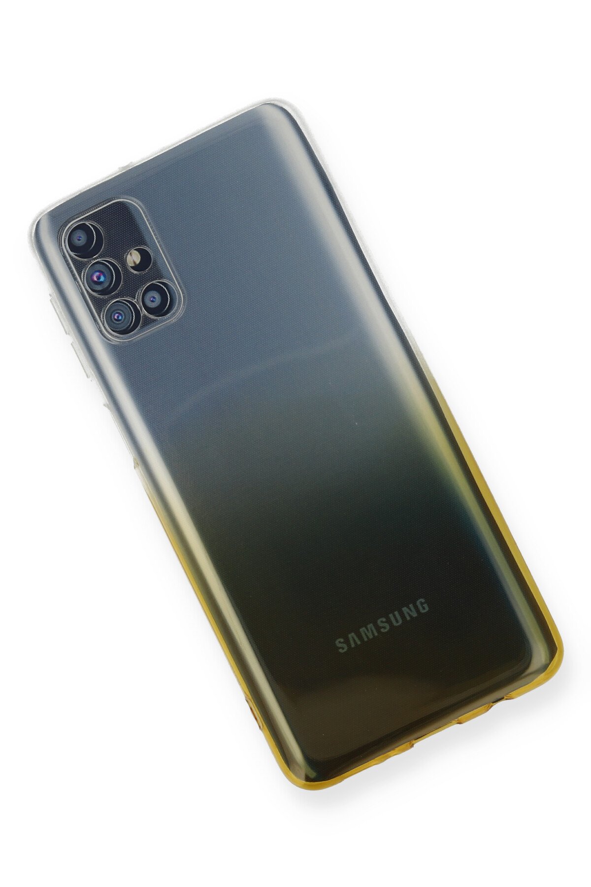 Newface Samsung Galaxy M31S Kılıf Simli Yüzüklü Silikon - Sarı