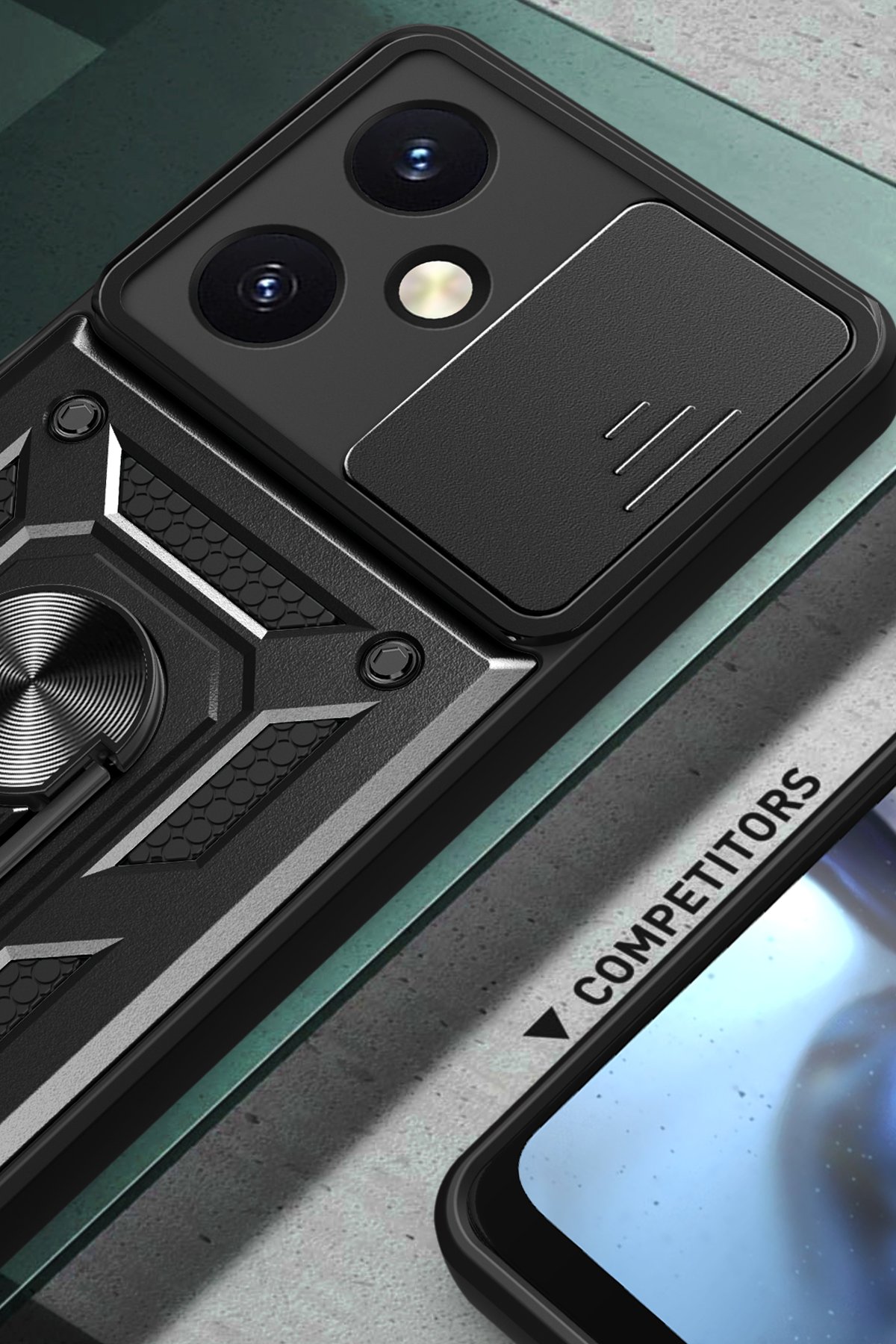 Newface Vivo Y27 Kılıf Pars Lens Yüzüklü Silikon - Kırmızı