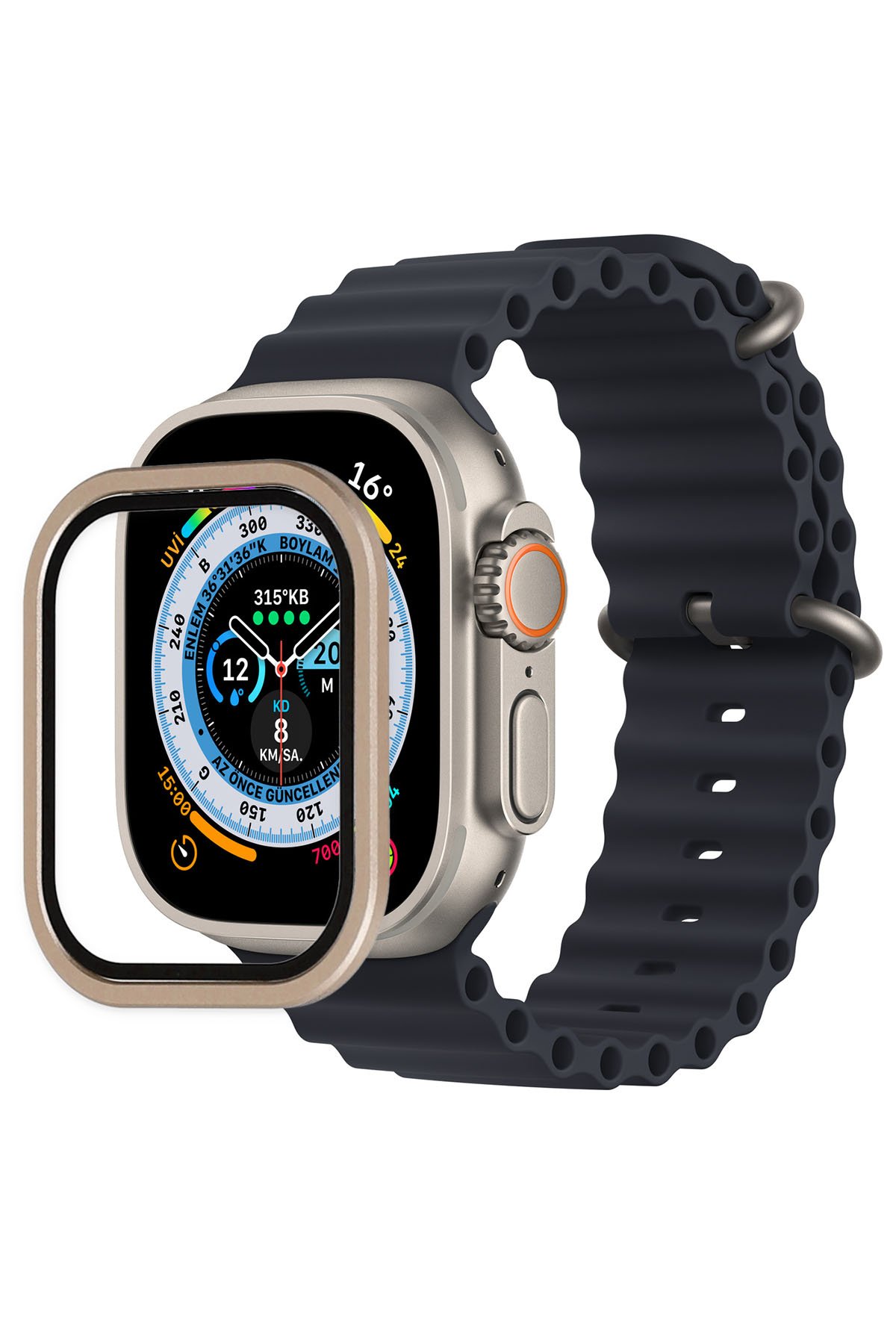 Newface Apple Watch Ultra 49mm Legend Camlı Kasa Ekran Koruyucu - Siyah-Gold