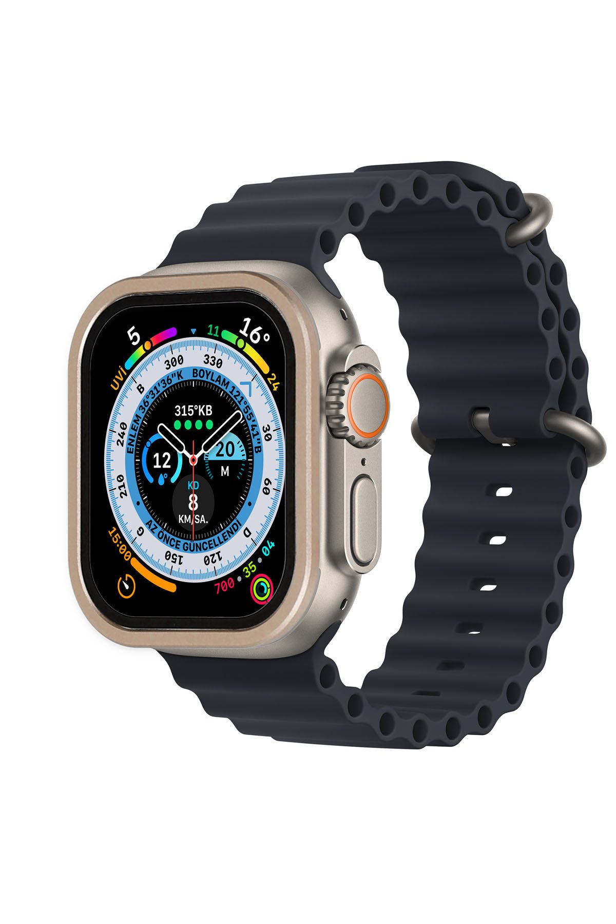 Newface Apple Watch Ultra 49mm Legend Camlı Kasa Ekran Koruyucu - Siyah-Gold