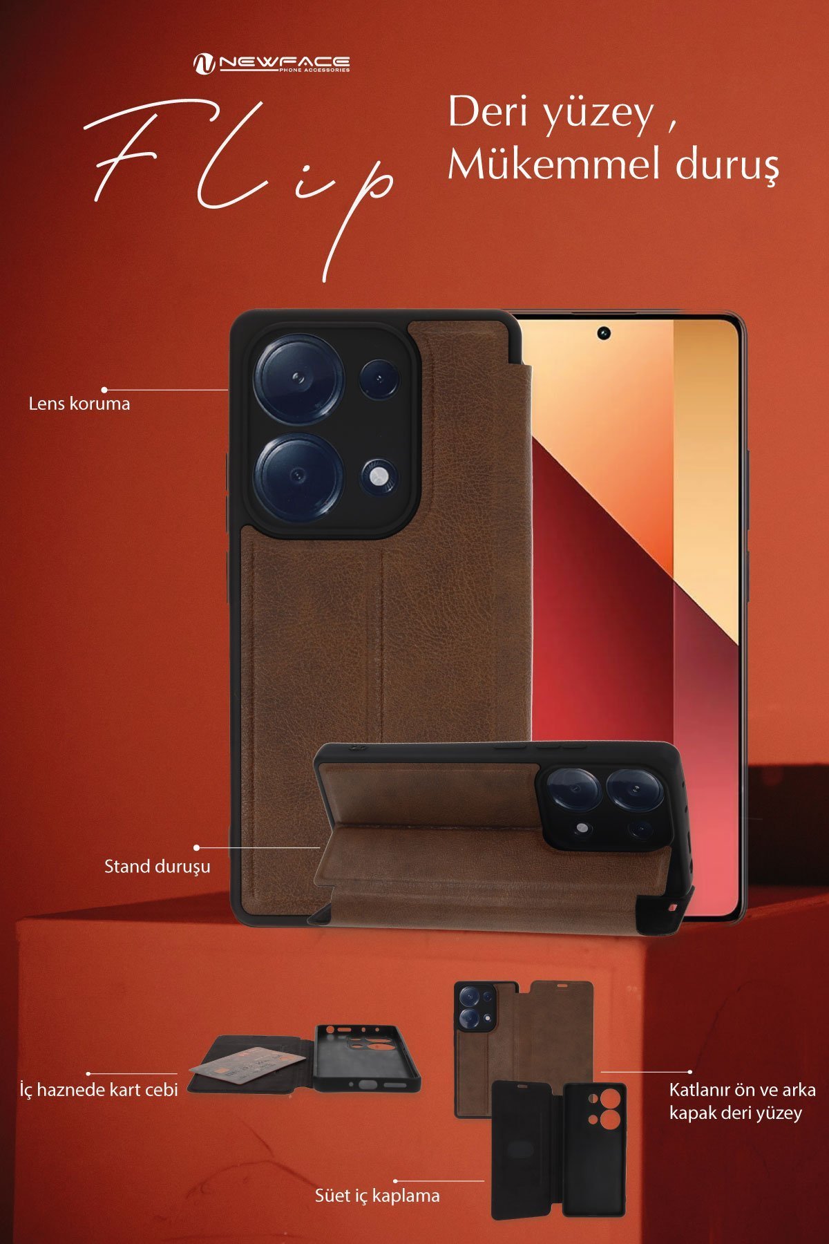 Newface Xiaomi Redmi 13 4G Kılıf Joy Lens Standlı Kapak - Siyah