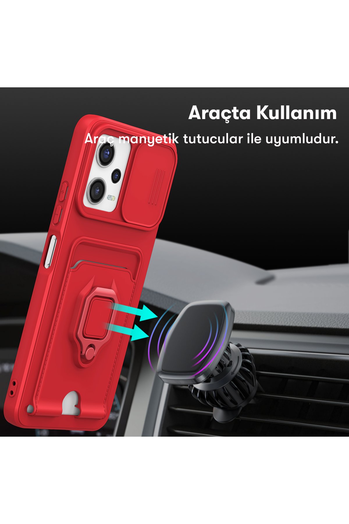 Newface Xiaomi Redmi Note 12 Pro 5G Kılıf Joy Lens Standlı Kapak - Koyu Yeşil