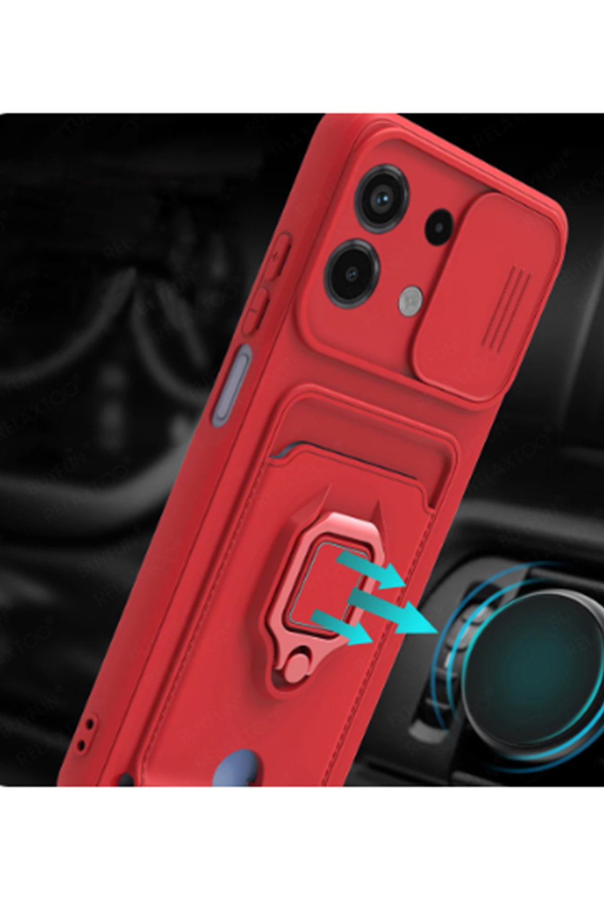 Newface Xiaomi Redmi Note 13 4G Kılıf Joy Lens Standlı Kapak - Koyu Yeşil