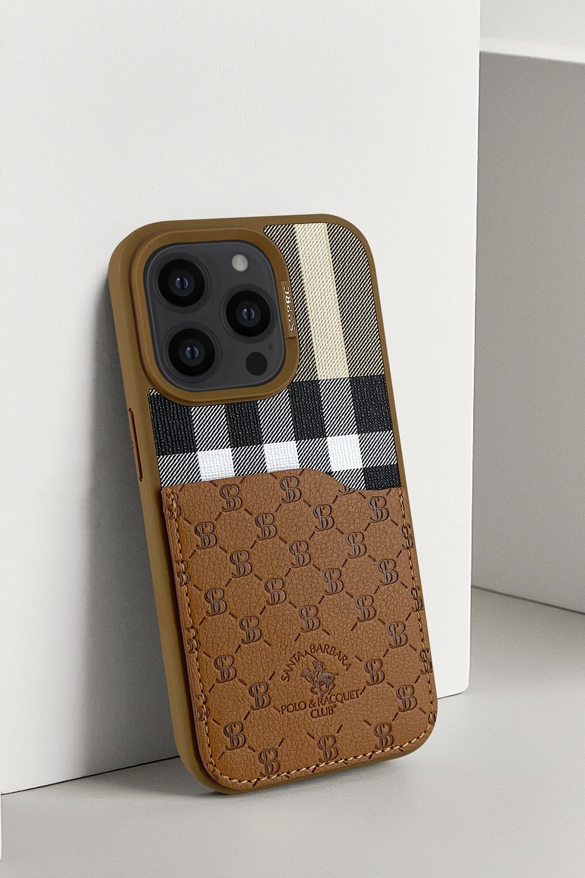 Santa Barbara Polo Racquet Club iPhone 14 Plaid Kartvizitli Kapak - Kırmızı