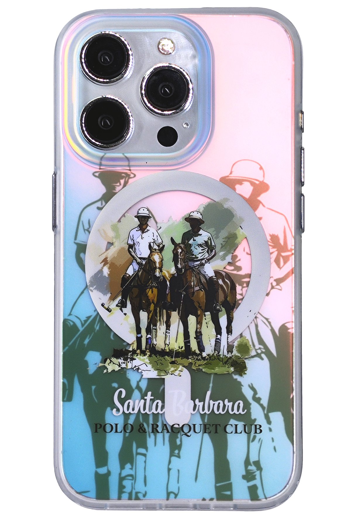 Santa Barbara Polo Racquet Club iPhone 15 Pro Abner İçi Süet Nakış Desenli Kartvizitli Kılıf - Lacivert