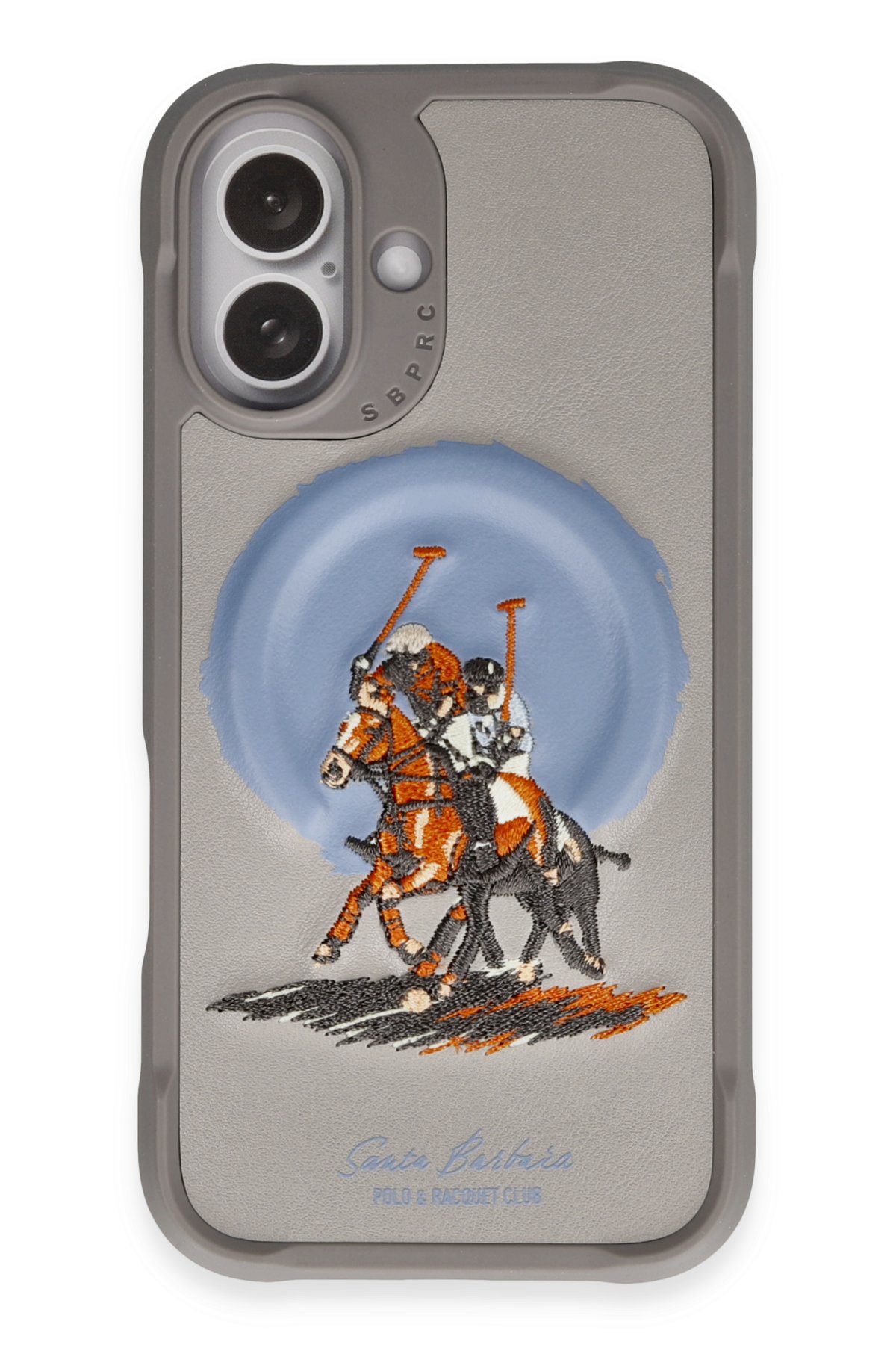 Santa Barbara Polo Racquet Club iPhone 16 Abner İçi Süet Nakış Desenli Kartvizitli Kılıf - Titan Gri