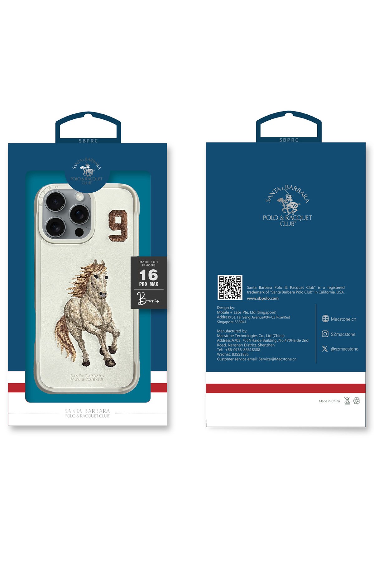 Santa Barbara Polo Racquet Club iPhone 16 Abner İçi Süet Nakış Desenli Kartvizitli Kılıf - Lacivert