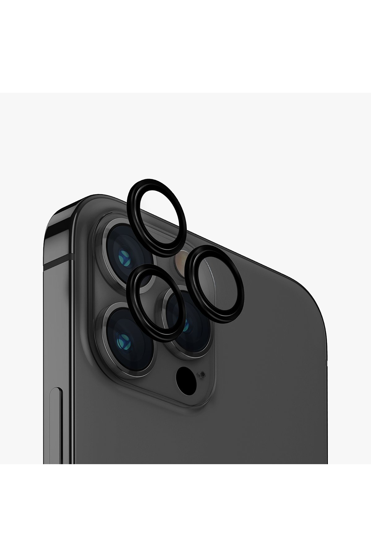 Uniq iPhone 15 Pro Max Optix Çelik Çerçeveli Sapphire Kamera Lens Koruyucu - Siyah