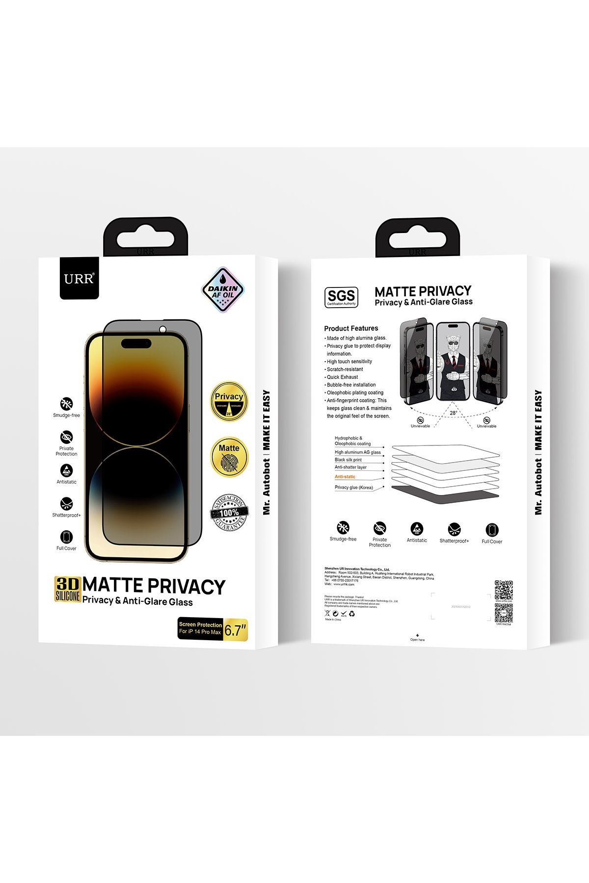 URR iPhone 15 Pro 3D Privacy Resin Edge Cam Ekran Koruyucu - Siyah