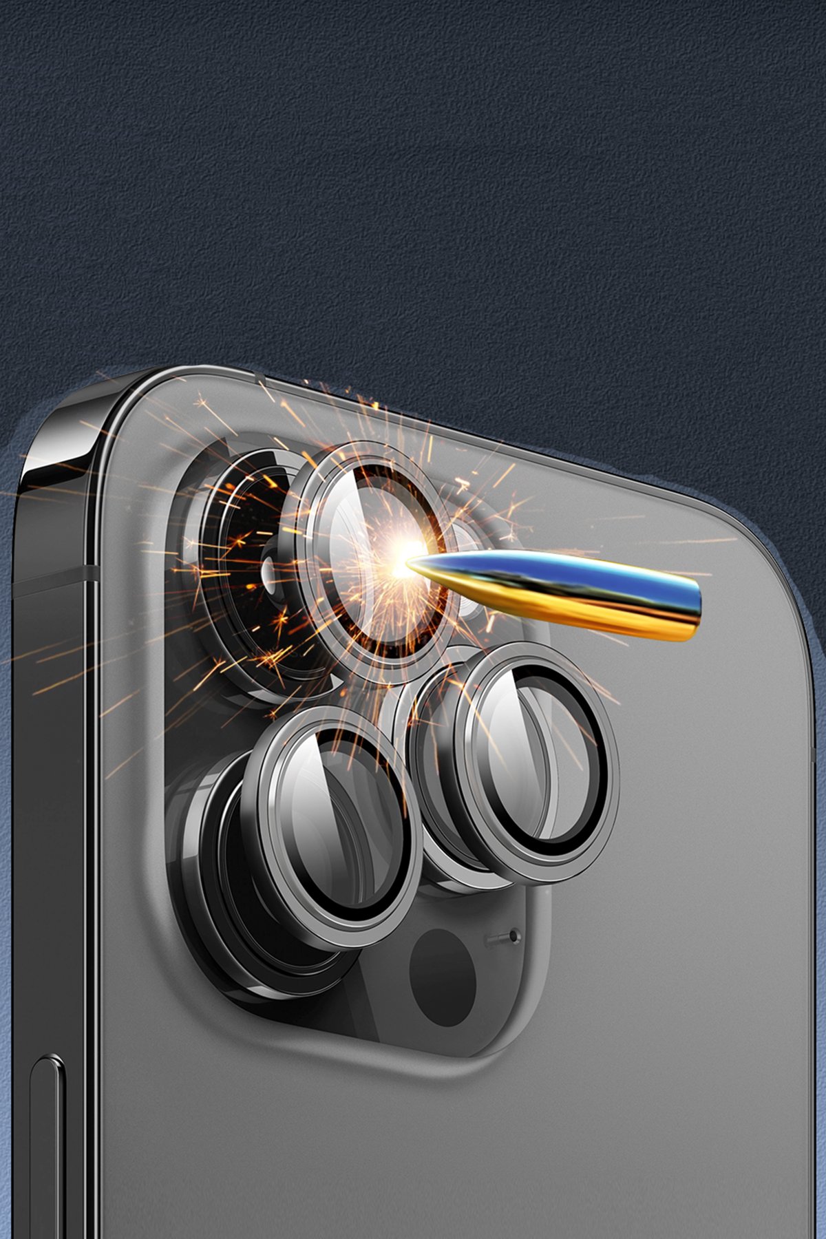 URR iPhone 14 Pro 3D PVD Dioxide Kamera Lens Koruyucu - Siyah
