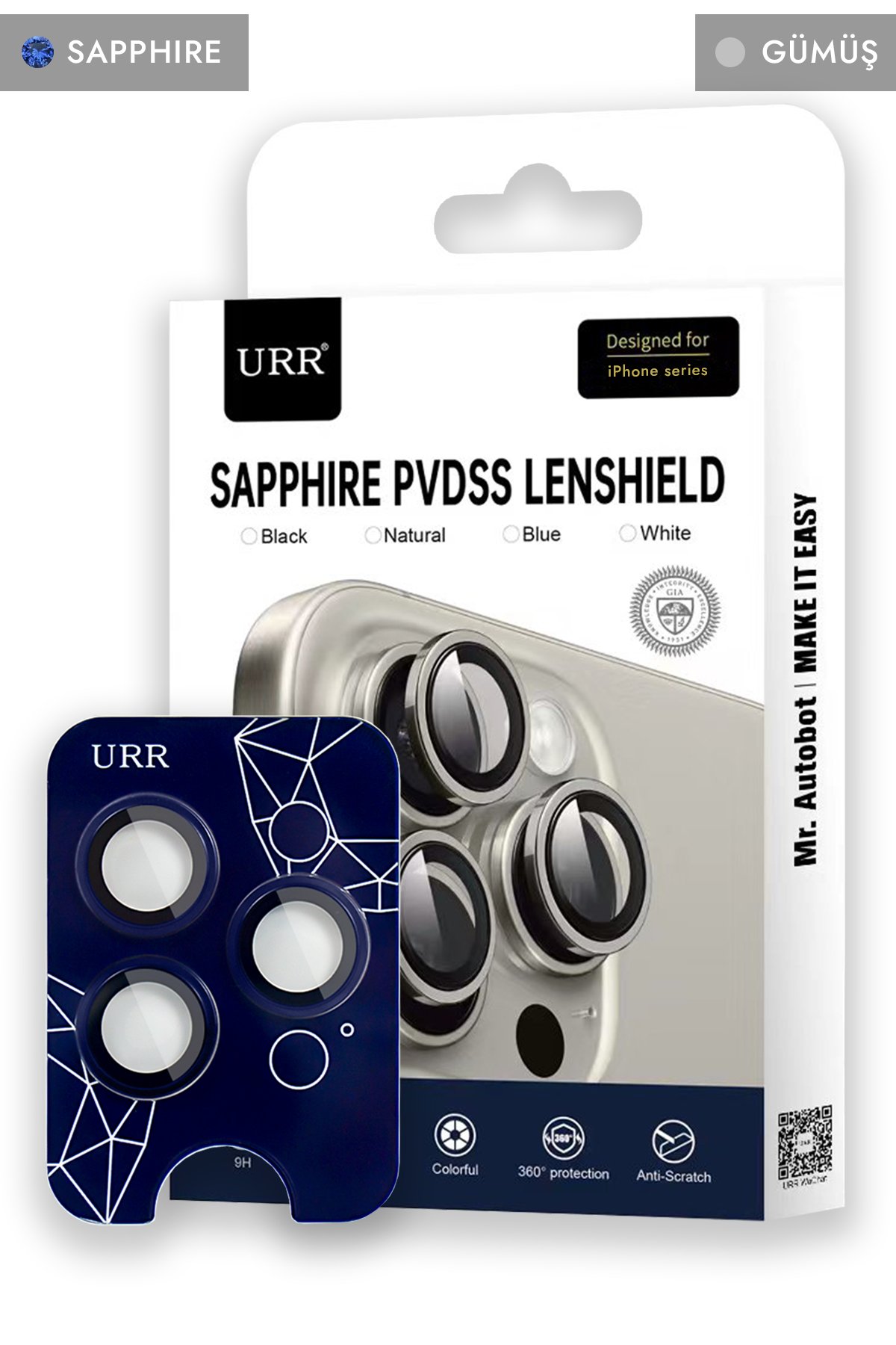 URR iPhone 15 Pro Max Crystal Clear Magsafe 3in1 Ekran Koruyucu ve Kamera Lens Set - Şeffaf