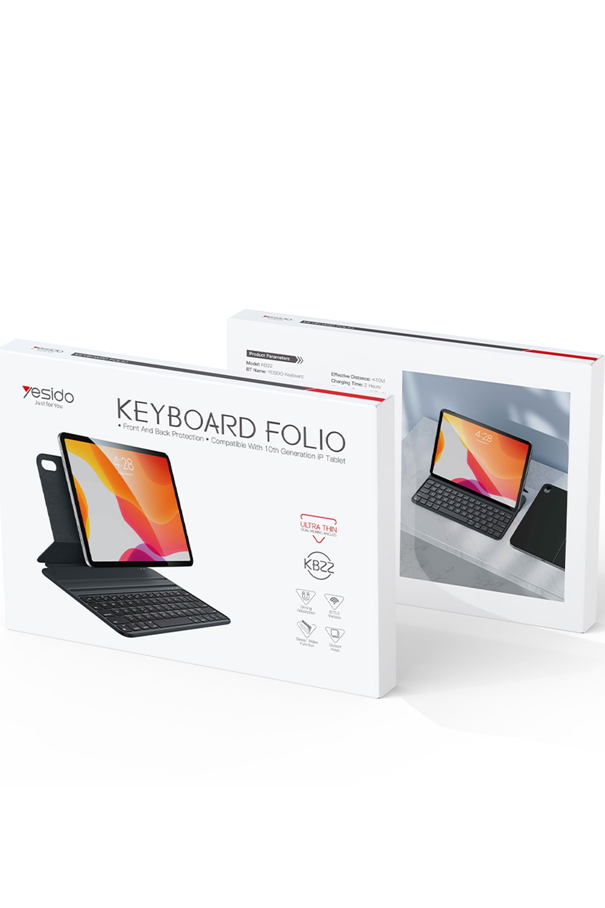 Yesido KB24 iPad 2022 10.9 (10.nesil) Tecno Klavyeli Tablet Kılıfı - Siyah